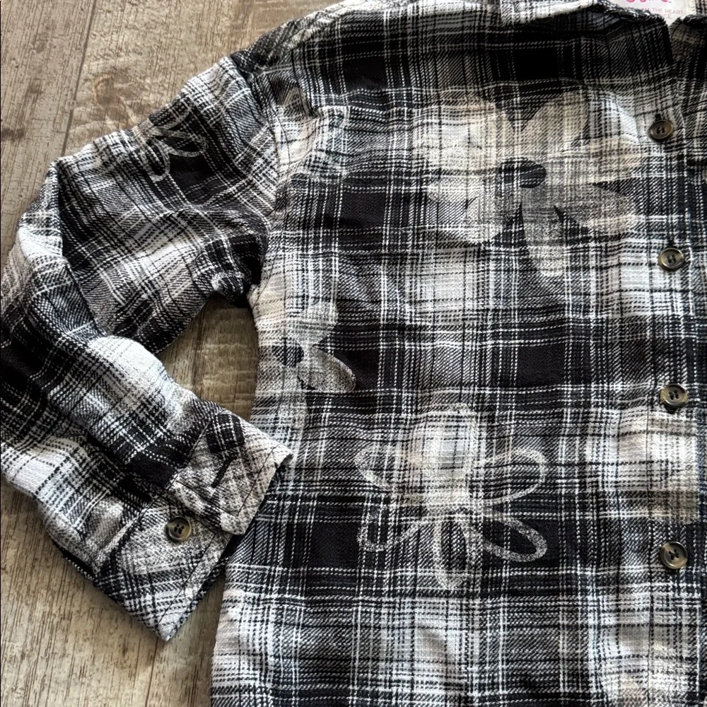 JUSTICE Black & White Plaid Button Down Shirt- size 10